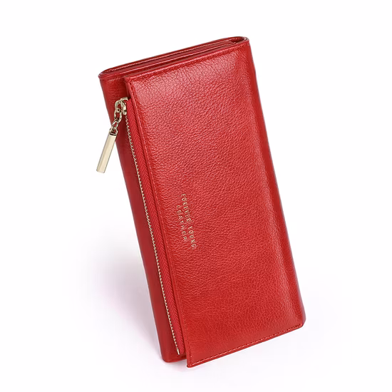 Cartera de cuero con monedero largo con cremallera de moda para mujer de cuero de PU de alta calidad personalizada con correa de muñequera para mujer en el mercado de Europa ODM OEM Factory