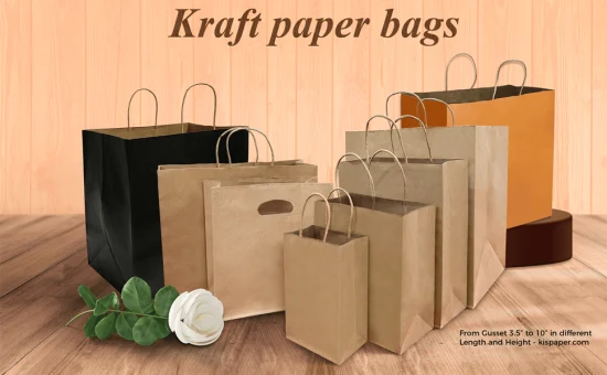 Bolsas de regalo de papel natural pequeñas y lisas con asas a granel, bolsas de Kraft para fiestas de cumpleaños, favores, tiendas de comestibles, compras minoristas, bolsas de regalo de negocios